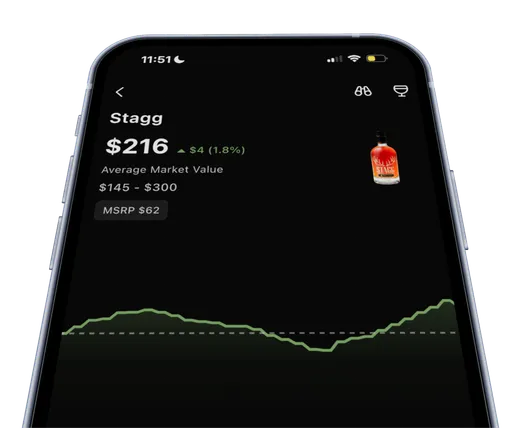 BRBNFNDR Benchmark screen showing Stagg market value on an angled phone