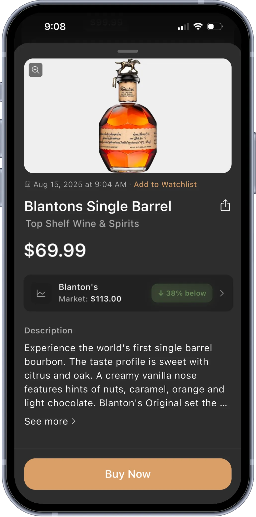 BRBNFNDR Product Detail Screen